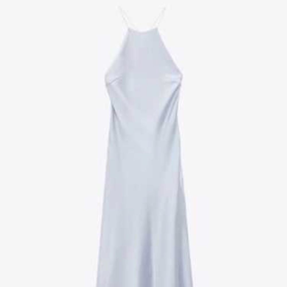 Zara Satin Blue Halter Midi Dress - Picture 2 of 5
